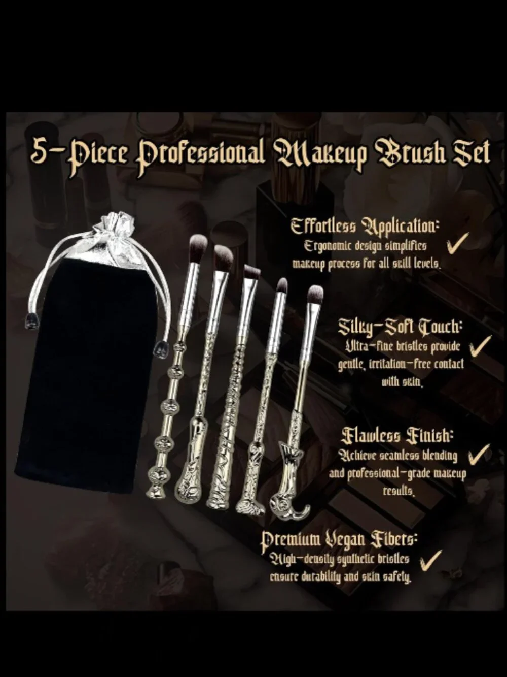 Wand Makeup Brush Set With Storage Bag